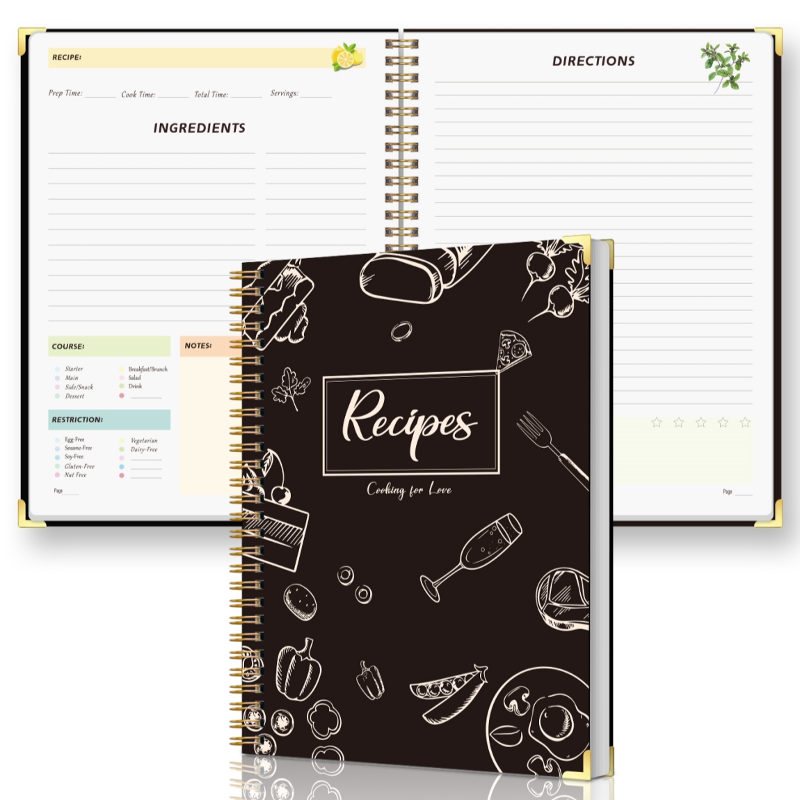 Cocktail Recipe Book - دفتر وصفات طعام بتجليد حلزوني، منظم