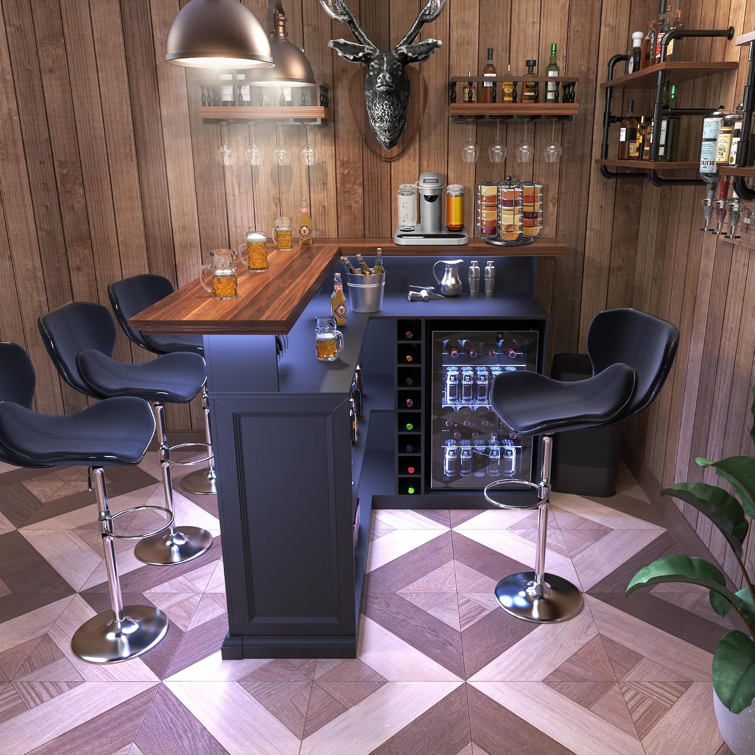 خزانة بار منزلية على شكل حرف L - مراجعة Home Bar And Cabinet وسعره